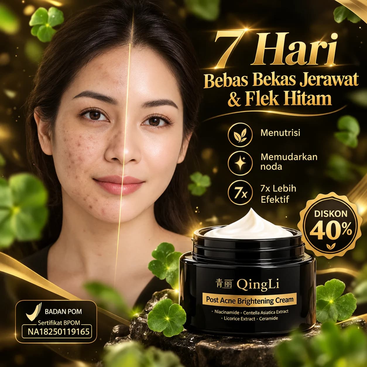 Qingli Krim Wajah, Bantu Samarkan Noda Gelap. Wajah Tampak Lebih Cerah & Merata
