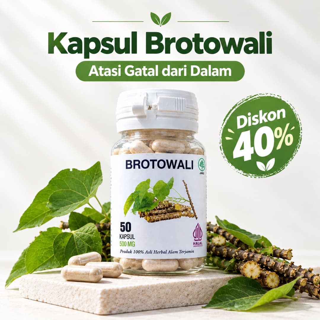 Botol Kapsul Brotowali dengan stempel promo diskon 40%