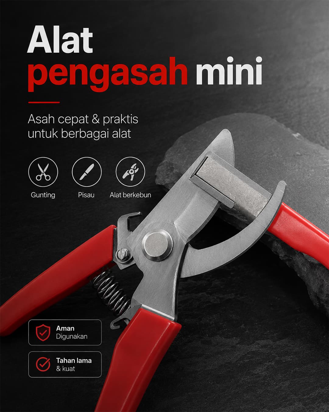 Bisa untuk gunting, pisau, dan alat berkebun