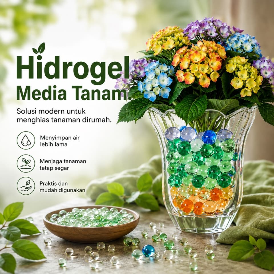 Rumah Lebih Asri Tanpa Tanah Kotor — Hidrogel Media Tanam + GRATIS Vas Bunga