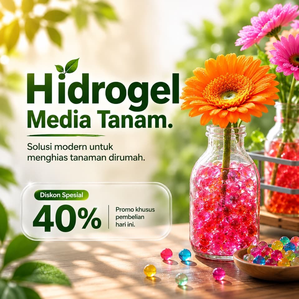 Rumah Lebih Asri Tanpa Tanah Kotor — Hidrogel Media Tanam + GRATIS Vas Bunga